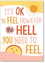 Sun with yellow, pink, orange text