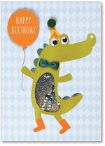 crocodile holding balloon