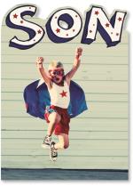 Boy super hero jumping