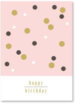black, white, gold foil dots on pink background