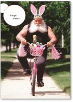 Biker on pink bike.