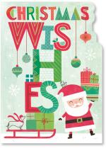 Santa pulling sled, title in artwork.