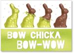 Chocolate bunnies being unwrapped.