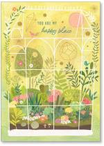 Greenhouse with trees and grasses and flowers.
