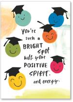 Circle happy faces wearing grad hats.