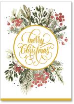 Merry Christmas with greens and red berries