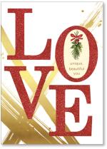 Love with painterly strips and Christmas greens
