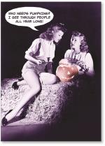Women talking over a Jack-o-lantern