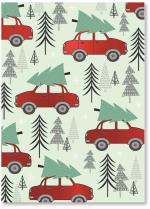 Red car with Christmas tree pattern