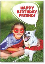 girl & dog dressed like superheroes