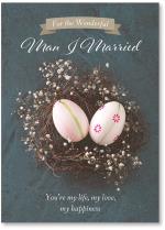 Two eggs in nest with cover copy