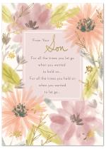 Soft watercolor style coral mums and purple flowers