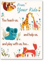 Cute cartoon dad and child animals