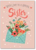 Envelope with flowers and presents