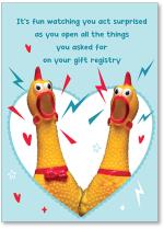 Photo of two rubber chickens