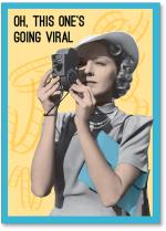 Retro woman pulling handbag
