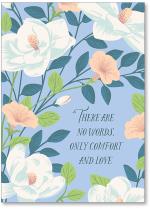 White and peach flowers on blue