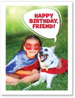 (PB) girl & dog dressed like superheroes