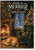 Cozy fireside scene with sleeping pets