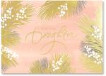 Gold pine needles on pink wash background