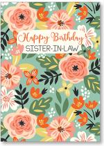 Bold peach flowers on teal