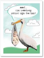 Vintage stork with baby