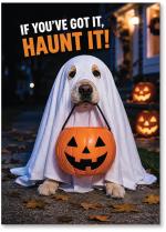 Dog in ghost costume