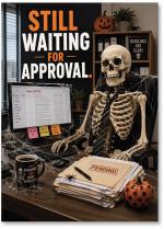 Skeleton at office desk